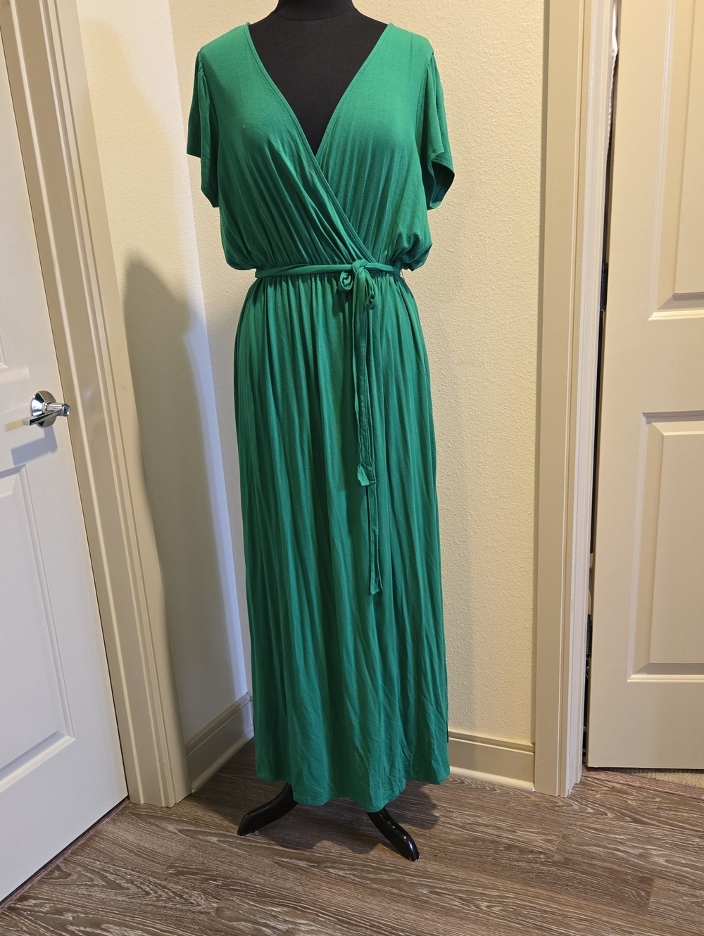 ASOS Emerald Green Wrap-Front Maxi Dress with Tie Waist